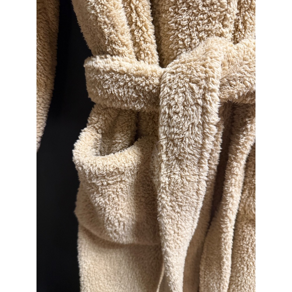 Pottery Barn Teddy Bear Robe Camel Tan Faux Fur Plush Bathrobe Medium - Picture 5 of 8